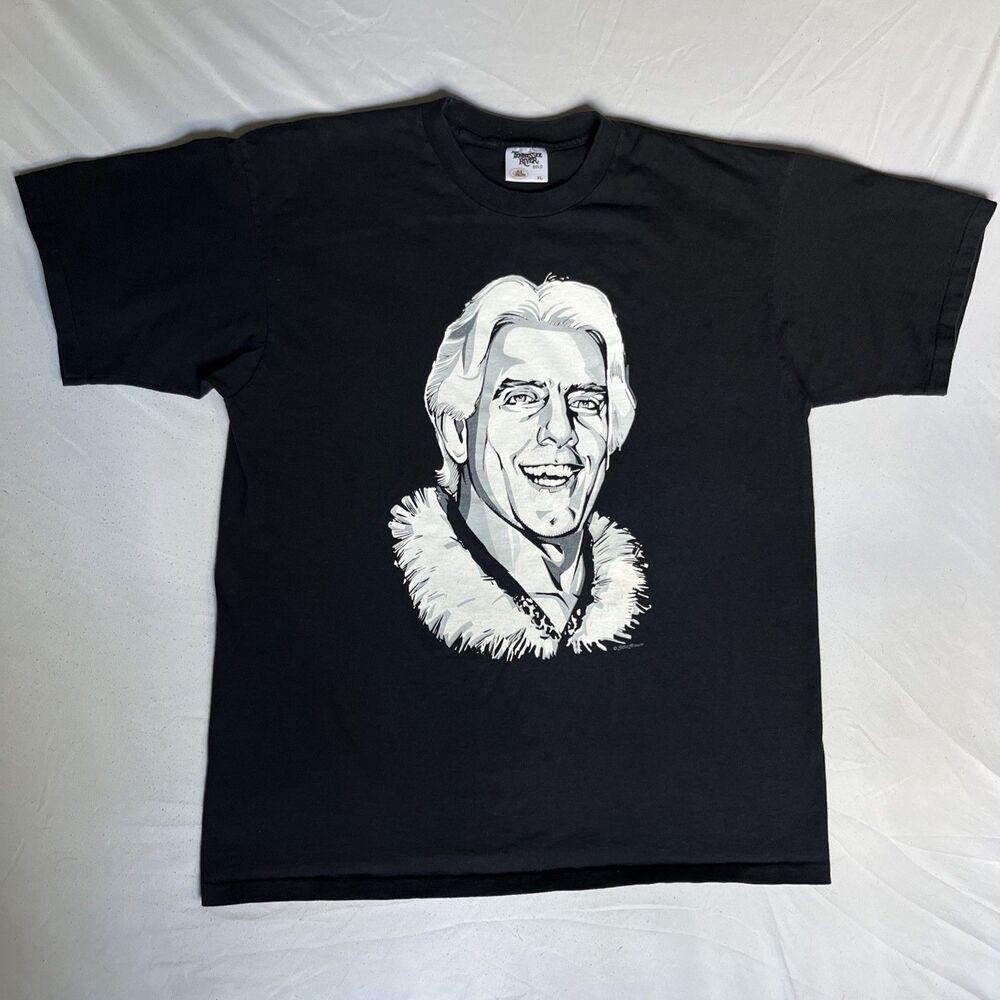 VTG Ric Flair WCW Single Stitch Black T Shirt Mens XL Wrestling Nature Boy 90s